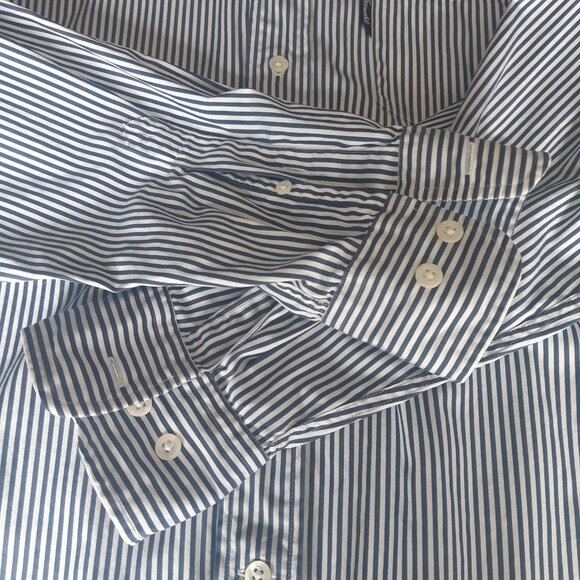 Faconnable Classique SZ L Navy & White Bengal Striped Men's Button Up Shirt - Picture 3 of 15